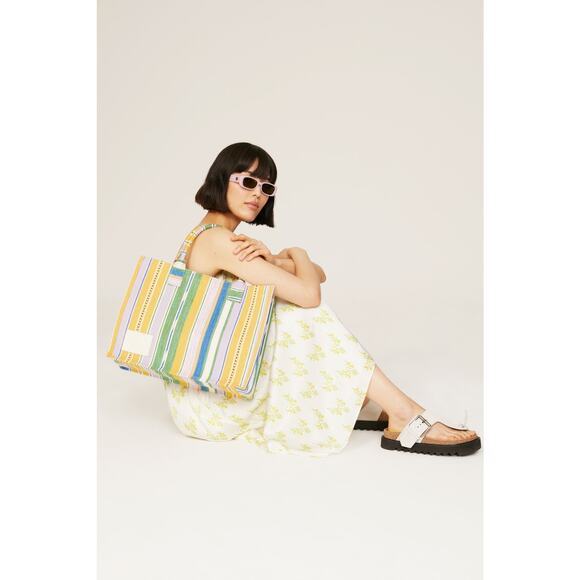 SANDRO Bright Pastel Striped Beach Vacay Tote Handbag - Picture 1 of 10